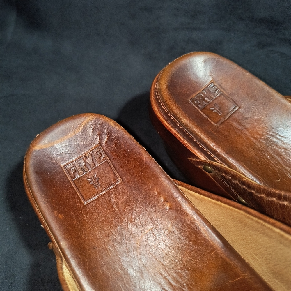 Frye Brown Leather Clogs with Brass Buckle - Picture 3 of 15